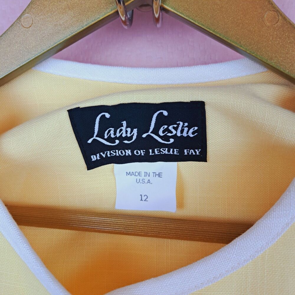 Vintage Lady Leslie By Leslie Fay Yellow Short Sleeve Blazer Size 12 USA - Picture 7 of 11